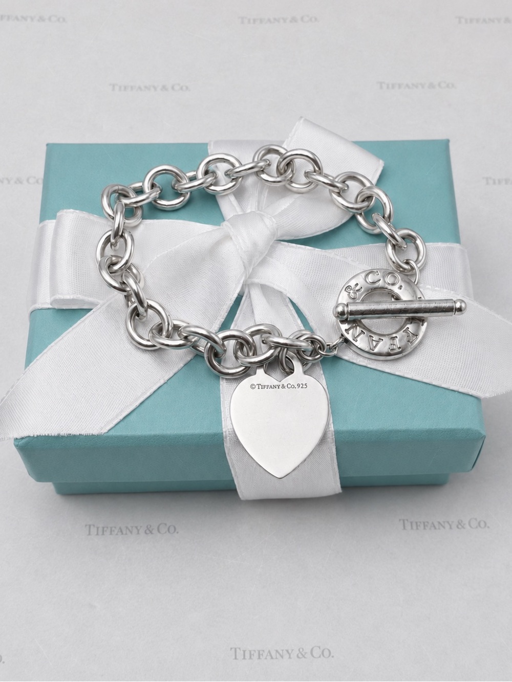Tiffany & Co. Heart Tag Charm Toggle Bracelet Sterling Silver 925 Gift Box Pouch - Picture 7 of 11